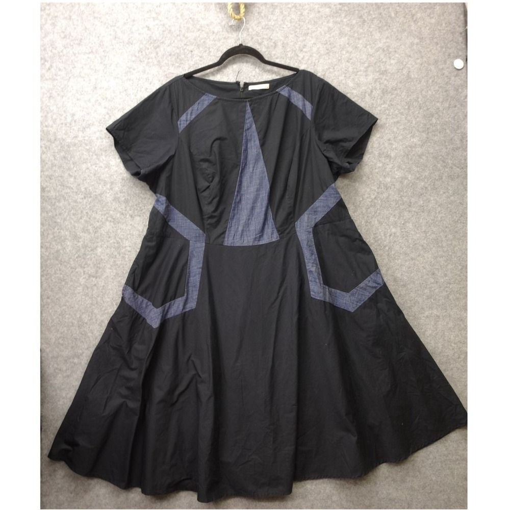 Lagenlook Fit Flare Dress Womens ZAPALLE 3X Plus Blue Black Grunge Art to Wear